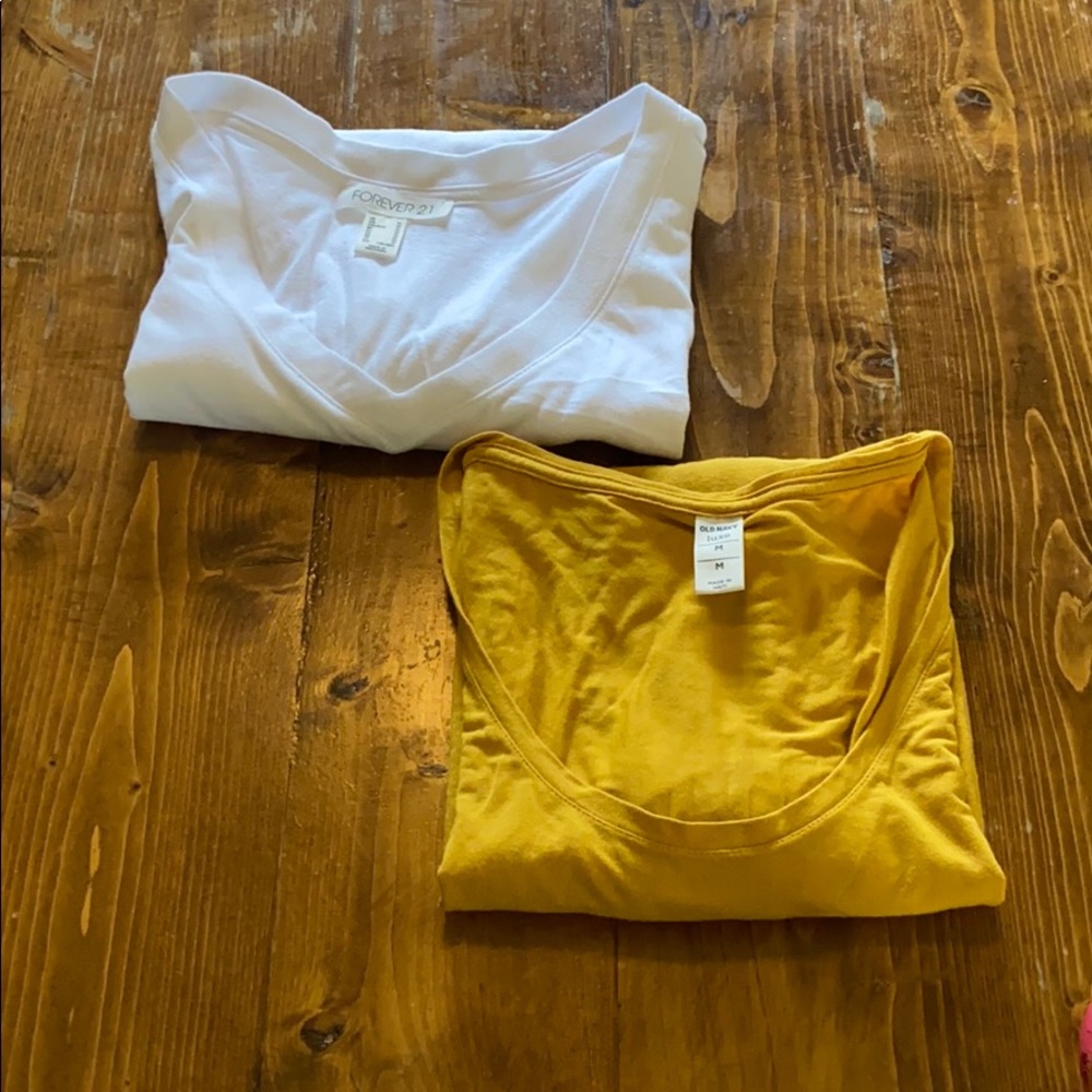 Two T-shirts! Yellow worn once, white NWOT!